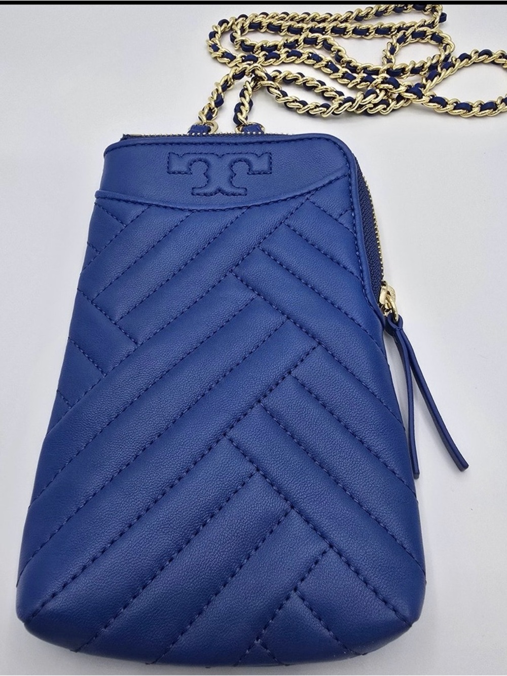 Tory Burch Quilted Leather Crossbody Phone Bag - Blue